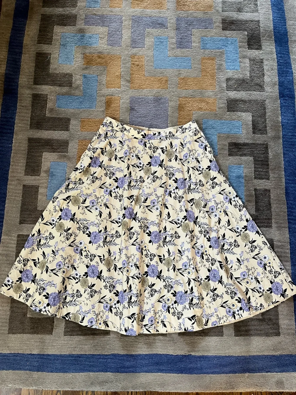 Ann Taylor A-Line Midi Skirt Pockets Floral Cotton Beige Purple Women's 16 NWOT